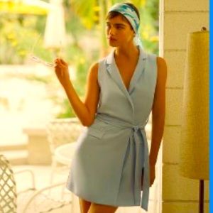 Anthropologie sky blue sleeveless wrap mini dress XL nwt